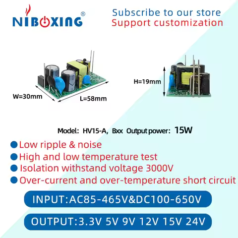 ac dc switching power supply 220v 380v to 3.3v3a 5v3a 9v1a 12v1a 15v1a 24v 15W acdc power module con