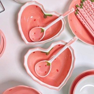 Heart-shaped ceramic bowl with cute spoon, cute decorative ceramic bowl
