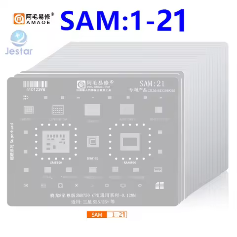 Amaoe SAM1-21 BGA Reball Stencil For Samsung Note S6-25 A/J A53 A14 A25 A54 Series Exynos CPU RAM Po