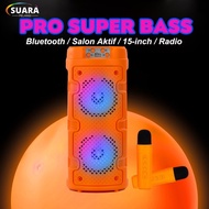 PRO BASS Speaker Bluetooth Bass Karaoke 2 mic 15 inch Portable Full