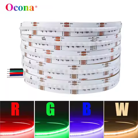 OCONA COB RGBW LED Strip Lights 840LED/m 24V 12mm High CRI Ra90 Flexible RGB+3000K Warm White LED Ri