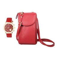 Women's Easy Reader Colorful Watch Matching with Perfect Colorful Wallet which Holds Smartphone, Cre
