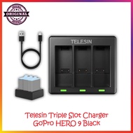 (GOPRO HERO 9 BLACK) TELESIN GoPro Hero 9 Triple Battery Charger for GoPro Hero 9 Black with Type C Charging Cable