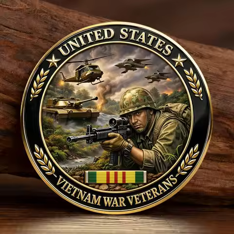 2D Vietnam War Commemorative Coin American Veterans Dragon and Bamboo Forest Vietnam War Veterans Co