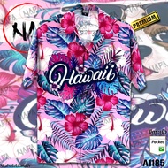 NAPA Hawaii เสื้อฮาวาย ชบาชมพูใบน้ำเงินหลังหมา A1185 ผ้าไหมอิตาลีแท้