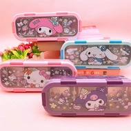 [Ready Stock Fast Shipping] New Style Rectangular Three-Grid Cartoon Lunch Box Lunch Box Stainless S