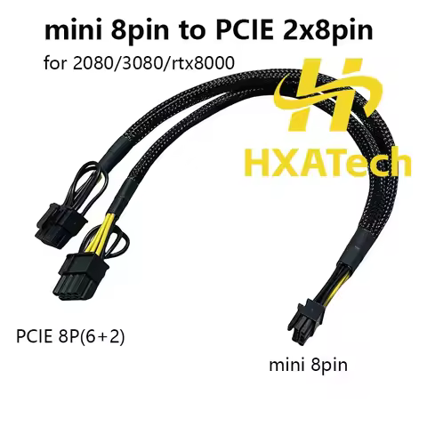 HXATech - High Quality mini 8pin to 2x8pin PCIE Video Card Power Cable for Dell R740 R740XD R640 R94