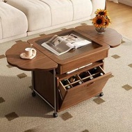 櫻桃傢俱 - 北歐複古風可移動折疊茶幾小戶型客廳多功能收納推車邊幾茶台110CM