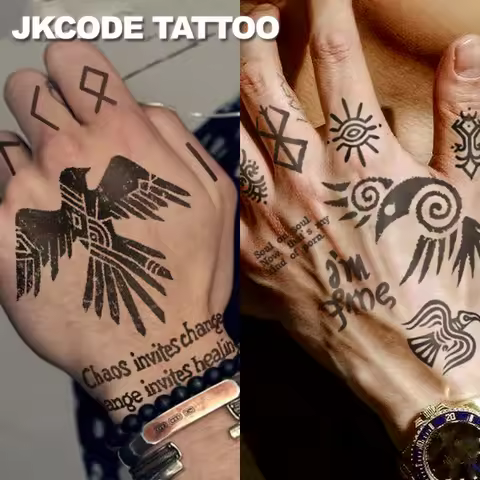 Waterproof Viking Ravens tattoo Semi-permanent Tattoos,Cryptic Symbol Temporary Tattoos,Lasts 1-2 We