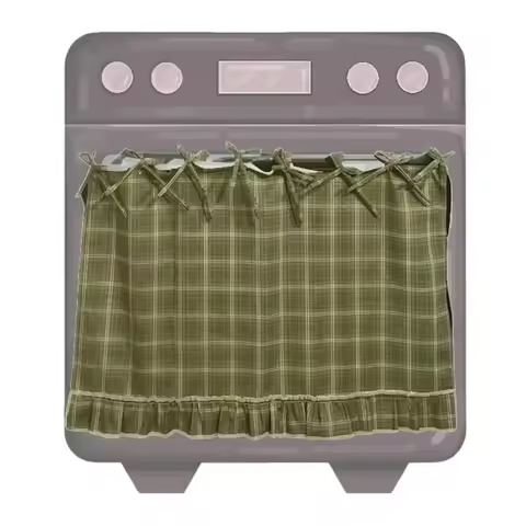 Pastoral Style Handmade Oven Skirt Ruffle Trim Washable Oven Door Curtain Rustic Decorative Plaid Ov