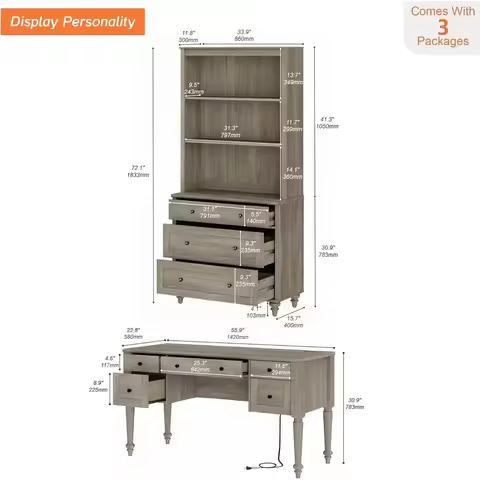 Special OfferHome Oice Urniture Set, 56'' Executive Desk With Charging Station, 72" Tall Bookcase Wi