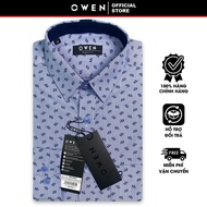 OWEN SALE - Áo Sơ Mi Owen Tay Dài Màu Xanh Navy  Họa Tiết Hoa Văn Form Regular Fit Lai Bầu Chính Hãn