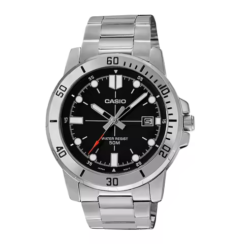 CASIO MTP-VD01D Quartz Watch for Men, Stainless Steel Bracelet, 50M Waterproof, Date Calendar, Sport