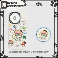 DKshop Cute Magnetic Case – Shin Pencil Boy, PopSocket Included, Magnetic Suction, Shockproof, Phone