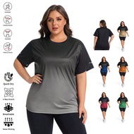 1pc Women's Plus Size Gradient Color Digital Print Loose Fit Plus Size Short Sleeve T-Shirt, Suitabl