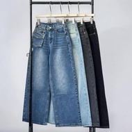 Atipashop-Izzy Jeans (ATP24) Mid-Rise Straight-Leg Hanging Bag Details And Back Embroidery Seluar Je