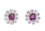 Platinum, 10.62cts Ceylon Pink Sapphire and Diamond Floral Earrings