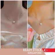[SG SELLER] Fashion Silver Necklace Butterfly Heart Shape Choker Pearl Pendant Women Jewelry Accesso