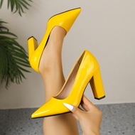 - Women's 4DX High Heels in Patent Leather with Pointed Toe and Thick Heel, Large Sizes Available