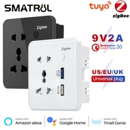 SMATRUL Tuya Zigbee Wall Smart Socket US EU UK Plug Tempered Glass Quick Fast Charger 3.0 Usb Charging Timing App Electrical For Google Home Alexa
