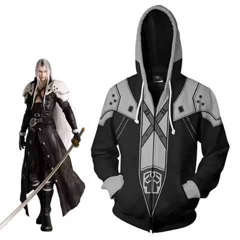Game FFVII Rebirth Sephiroth Cosplay Sweatshirt Unisex Vintage 3D Printed Hooded Pullover Halloween 