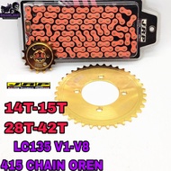 SPOKET SET JRP 415 OREN 132L SPOKET GOLD REAR 28T-42T FRONT SPOKET GOLD 14T/15T/16T SPOKET JRP GOLD 
