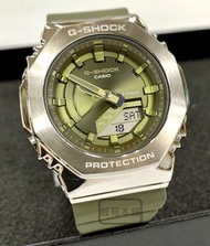 【威哥本舖】Casio台灣原廠公司貨 G-Shock GM-S2100-3A 農家橡樹女錶 不鏽鋼八角雙顯 銀殼綠面款