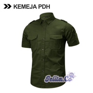 Baju PDH Lengan Pendek Pria Hijau Army Polos - Seragam Kerja Kantor