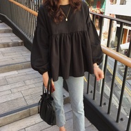เสื้อผู้หญิงแขนโคมไฟหวานเสื้อเชิ้ตลายตุ๊กตาเกาหลีแขนยาวเสื้อผู้หญิงสำหรับเสื้อสตรีหลวม