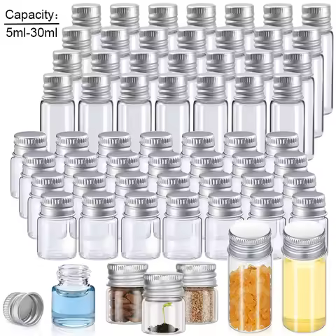 5ml 6ml 7ml 10ml 15ml 25ml 30ml Glass Jar with Aluminum Lid, Empty Glass Bottle, Small Glass Jar wit