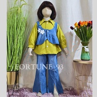 Stelan Import Anak Perempuan Model Terbaru 2024 Oneset Jeans Crop Top Atasan Mix Tile Brukat Celana