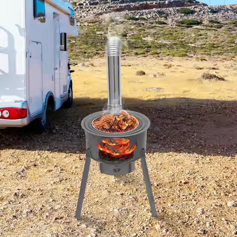 Wood Burning Stove, Heavy-Duty Rocket Stove, Windproof Wood Camping Stove for Outdoor Cooking, Hikin
