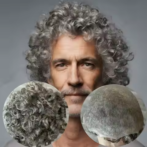 24mm Curly V Looped Durable 0.06mm Thin Skin Pu Base Natural Human Hair Men Toupee 365 520Grey Brown