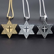 Hexagram Cross Nordic Rune Pendant Necklace Vintage Minimalist Casual Sweater Chain Fashion Mystic J
