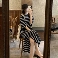 Plus Size Dress Women's Striped Loose Mid Length T-Shirt Dress