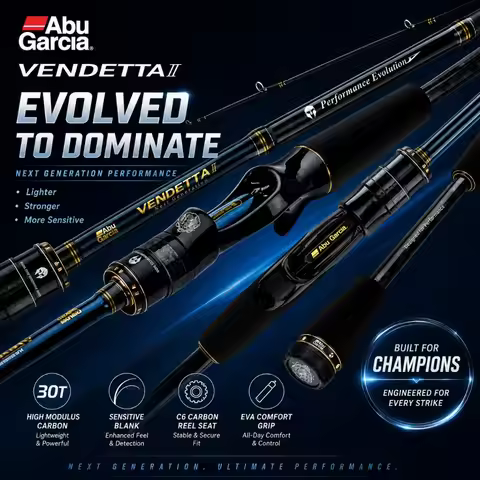ABU Garcia VENDETTA II 2-Section Spinning Casting Rod, Fuji O-Guide, Light & Sensitive 2.28-3.96m Fi