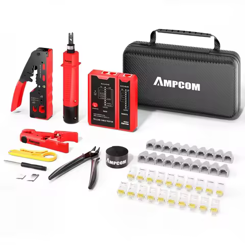 AMPCOM RJ45 Pass Through Crimping Network Tool Kit for Cat5e Cat6 Cat7 with Network Crimper/Punch Do