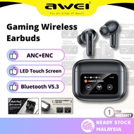 AWEI T56 ANC Tws Smart Touch Screen Earbuds Bluetooth Earphone True Wireless Gaming Noise Cancelling