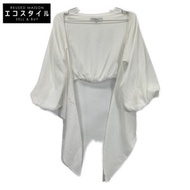 Unsleed 白色聚酯纖維褶皺短版露臍上衣 F