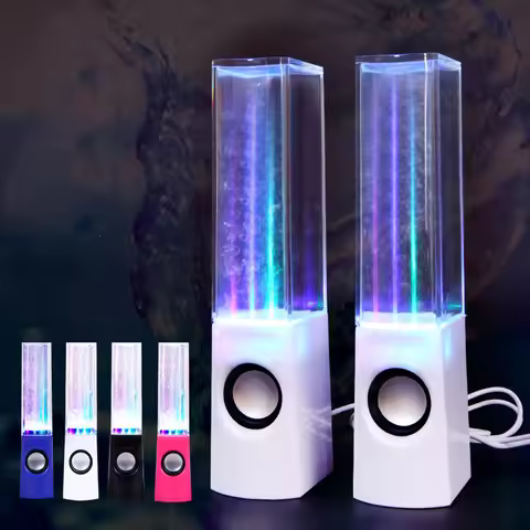 LED Fountain Music Speaker White Color Changing Lights Mini Speaker Clear Sound Light Show Loudspeak