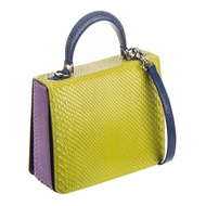 [SUVIMOL] Square F (Regular) - Limited Tricolor Glossy Lime PYTHON กระเป๋าถือทรงเหลี่ยมหนังงู 3 สี (
