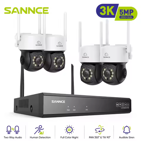 SANNCE 3MP 5MP Wireless surveillance system 16CH Wireless NVR 2.4G 5.8G wifi camera outdoor IP66 Nig