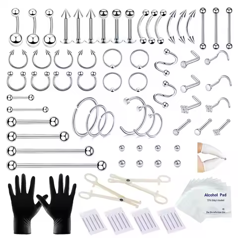 1-94PCS All Body Piercings Jewelry Kit 12G 14G 16G 20G Piercing Needles Nose Cartilage Tragus Septum