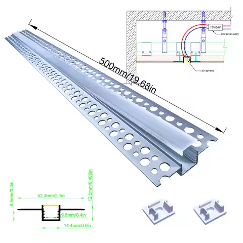 15x9mm (1PCS) 0.5M LED Aluminum Channel Profile for LED Strip Light with Embedded Installation