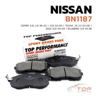 Brake Pad Front NISSAN TEANA J31/CEFIRO A32 A33/350Z/BLUEBIRD U13-TOP PERFORMANCE JAPAN-BN 1187-Tena