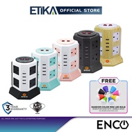 Enco DD-4U8K | 8 UK Plug and 4 USB Vertical TOWER 2M Power Extension Socket with Safety Protection &