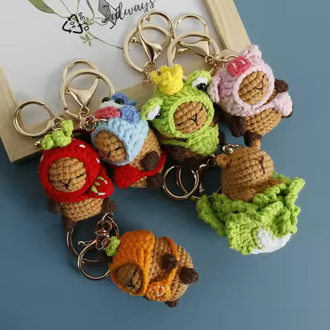 Funny Kapibala Crochet Keychain Kintted Animal Pendent Creative Car Keyring Handmade Animal Bag Pend