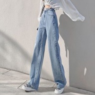 高腰直筒牛仔褲【淺藍色S-2XL碼】【下單后聯絡客服確認發貨尺碼 】