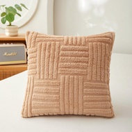 16x16 Inch Textured Plush Throw Pillow Covers 40x40cm Geometric Grid Cushion Cases for Sofa Couch Be
