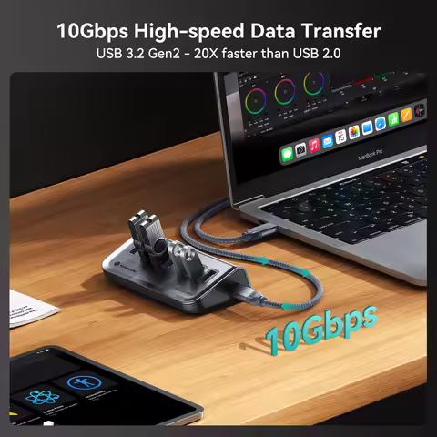 Yottamaster USB-C 3.2 Hub 7 Port USB Hub Powered 5V/3A USB 3.2 Gen2 10Gbps Data Hub for Laptops Surf